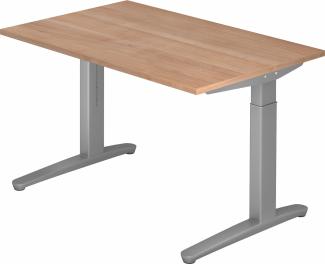 bümö® Design Schreibtisch XB-Serie höhenverstellbar, Tischplatte 120 x 80 cm in Nussbaum, Gestell in silber