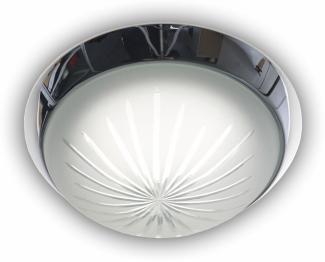 LED Deckenleuchte rund, Schliffglas satiniert, Dekorring Chrom, Ø 25cm