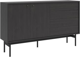 Selsey Olar - Sideboard 2-türig mit vier Schubladen, Holzoptik Esche Portland Schwarz, 154 cm