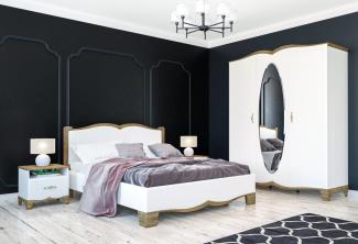 Schlafzimmer-Set "Tiffanie" 5tlg Doppelbett Bettkasten 160x200cm Kleiderschrank Weiß Eiche Provence