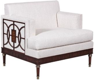 Casa Padrino Luxus Art Deco Lounge Salon Sessel Weiß / Dunkelbraun 92 x 83 x H. 82 cm - Art Deco Wohnzimmer Möbel - Luxus Qualität