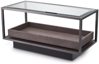 Casa Padrino Luxus Beistelltisch Bronze / Grau 90 x 42 x H. 44 cm - Rechteckiger Tisch mit Glasplatte und edlem Furnier - Wohnzimmer Möbel - Luxus Möbel - Luxus Einrichtung