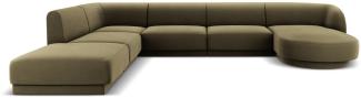 Micadoni 6-Sitzer Samtstoff Panorama Ecke links Sofa Miley | Bezug Green | Beinfarbe Black Plastic