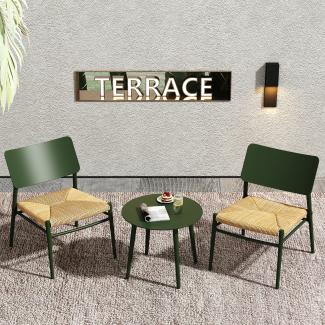 Merax Gartenmöbel-Set 2-Sitzer, Sitzgarnitur aus Aluminium, Kissen aus PE-Rattan-Stroh, UV-Schutz, wasserdicht , Grün