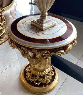 Casa Padrino Luxus Barock Beistelltisch Weiß / Braun / Gold - Runder Massivholz Tisch im Barockstil - Handgefertigte Barock Wohnzimmer Möbel - Edel & Prunkvoll
