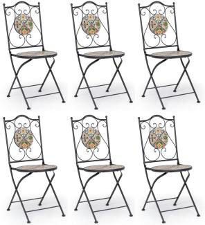 Casa Padrino Jugendstil Gartenstuhl 6er Set Schwarz / Mehrfarbig 39 x 47 x H. 92 cm - Klappbare Stühle mit Keramik Platten - Nostalgische Garten & Gastronomie Möbel