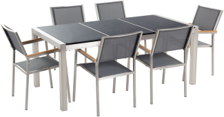 Gartenmöbel Set Naturstein schwarz poliert 180 x 90 cm 6-Sitzer Stühle grau GROSSETO