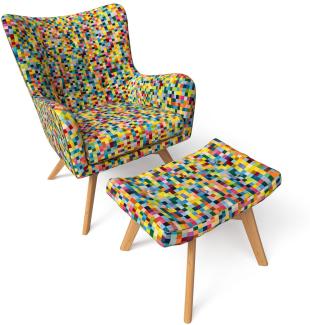 Supellex Sessel Manhattan mit Hocker Design Pixel Patchwork kariert bunt