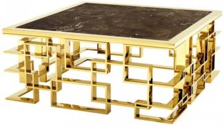 Casa Padrino Art Deco Luxus Couchtisch Edelstahl / Gold Finish mit Marmorplatte 100 x 100 x H. 45 cm - Wohnzimmer Salon Tisch - Hotel Möbel