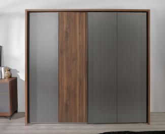 Kleiderschrank >Quetore< in Walnuss Dekor / Grau - 220,1x210,5x61,2 cm B/H/T