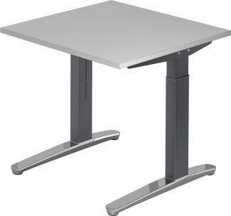 bümö® Design Schreibtisch XB-Serie höhenverstellbar, Tischplatte 80 x 80 cm in grau, Gestell in graphit/alu poliert