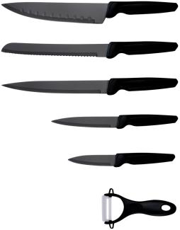 Michelino 6 teiliges Messerset (5 Messer & 1 Sparschäler) Edelstahl scharfe Messerklingen Küchenmesser Fleischmesser Schwarz