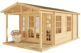 Alpholz Gartenhaus Kim-Avant 40 Gartenhaus aus Holz in Braun Holzhaus mit 40 mm Wandstärke inklusive Terrasse Blockbohlenhaus mit Montagematerial