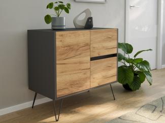 Raumwunder S Sideboard Greifraum 80cm 2 SoftClose 1 Tür Grafit/Eiche Front : Oak Gold / Grafit