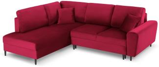 Micadoni 5-Sitzer Samtstoff Ecke links Sofa mit Bettfunktion und Box Moghan | Bezug Red | Beinfarbe Black Chrome Metal