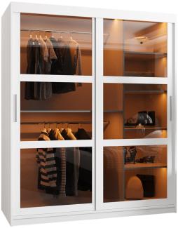 Kleiderschrank Destio 150 cm, Rauchglas, Kleiderstangen, Einlegeböden, Schwebetürenschrank (Farbe: Weiß, mit Schubladen)