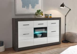 Etero Sideboard Kommode 164cm dark concret / weiß Hochglanz Modern