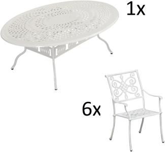 Inko 7-teilige Sitzgruppe Alu-Guss weiß Tisch oval 216x152x74 cm cm mit 6 Sesseln Tisch 216x152 cm mit 6x Sessel Nexus