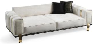 Casa Padrino Luxus Wohnzimmer Sofa mit verstellbarer Rückenlehne Weiß / Grau / Gold 223 x 93 x H. 76 cm - Wohnzimmer Möbel