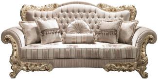 Casa Padrino Luxus Barock Sofa mit Glitzersteinen und dekorativen Kissen Beige / Gold 230 x 85 x H. 110 cm - Barock Wohnzimmer Möbel