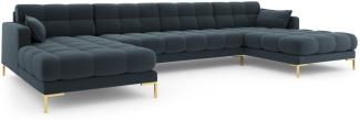 Micadoni 6-Sitzer Panorama Sofa Mamaia | Bezug Blue | Beinfarbe Gold Metal