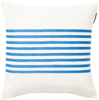 LEXINGTON Kissen Embroidery Center Striped Linen-Cotton White-Blue (50x50cm) 12414109-1069-SH25
