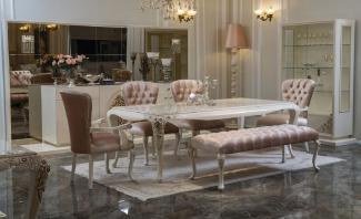 Casa Padrino Luxus Barock Esszimmer Set Rosa / Weiß / Beige - 1 Esszimmertisch & 4 Esszimmerstühle & 1 Sitzbank - Barock Esszimmer Möbel