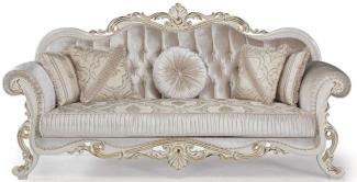 Casa Padrino Luxus Barock Sofa Mehrfarbig / Weiß / Gold 227 x 90 x H. 118 cm - Wohnzimmer Sofa mit dekorativen Kissen