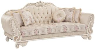 Casa Padrino Luxus Barock Sofa Beige / Creme / Rosa 227 x 87 x H. 107 cm - Wohnzimmer Sofa mit dekorativen Kissen