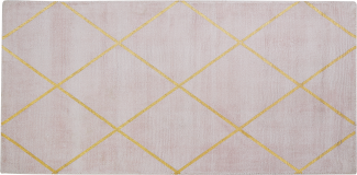 Teppich rosa / gold 80 x 150 cm kariertes Muster Kurzflor ATIKE