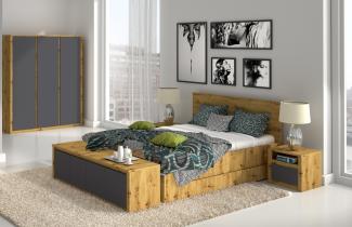 Schlafzimmer-Set "Malta" Doppelbett 7-teillig grifflos artisan eiche grau