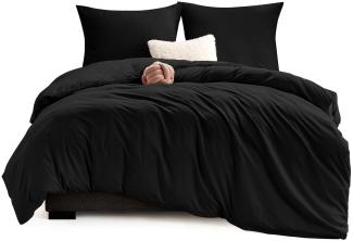 WAVVE Bettwäsche 200x200 3 teilig Schwarz - Bettbezug 200 x 200 Set mit Kissenbezüge 65x65 cm, Bettwäsche-Sets 2x2m aus Mikrofaser mit Reißverschluss Weich und Bügelfrei