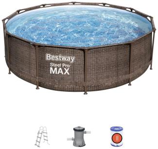 BESTWAY 56709 Steel Pro Max Frame Pool Set rund Filterpumpe Leiter braun 366x100