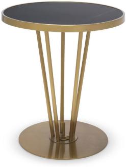 Casa Padrino Luxus Beistelltisch Messingfarben / Schwarz Ø 49,5 x H. 54 cm - Runder Edelstahl Tisch mit geschliffener Marmorplatte - Wohnzimmer Möbel - Luxus Möbel