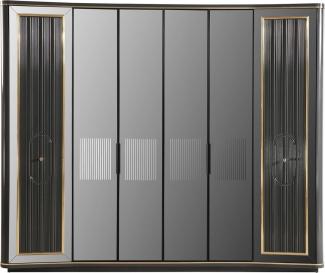 Casa Padrino Luxus Art Deco Schlafzimmerschrank Grau / Gold 265 x 67 x H. 220 cm - Edler Massivholz Kleiderschrank mit 6 verspiegelten Türen - Schlafzimmer Möbel - Luxus Qualität