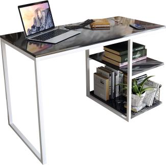 Domando Schreibtisch Capoliveri Modern für Büro Breite 120cm, Metallgestell pulverbeschichtet in Weiß und Schwarz Hochglanz