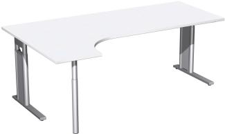PC-Schreibtisch links, höhenverstellbar, 200x120cm, Weiß / Silber