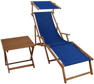 Relaxliege blau Gartenliege Strandliege Fußteil Sonnendach Tisch Buche klappbar 10-307 F S T