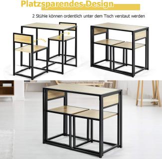 COSTWAY 3 tlg. Küchenbar Stehtisch mit 2 Barstühlen mit Metallgestell Küchentisch Bartisch-Set für kleine Räume Küche Esszimmer & Bistro Holz Natur