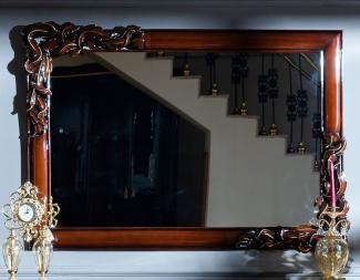 Casa Padrino Luxus Barock Spiegel Dunkelbraun / Gold - Eleganter Massivholz Wandspiegel im Barockstil - Barock Möbel