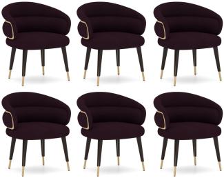 Casa Padrino Luxus Esszimmer Stuhl 6er Set Lila / Schwarz / Beige - Küchen Stühle mit Armlehnen - Esszimmer Möbel - Restaurant Möbel - Hotel Möbel - Luxus Möbel