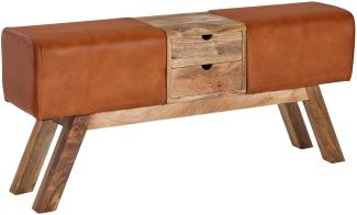 KADIMA DESIGN Retro-Sitzbank mit Schubladen und Stoffbezug: 100% Massivholz, Einzelstück der Extraklasse. Material: Leder