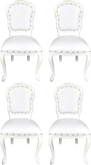 Casa Padrino Luxus Barock Esszimmer Set Weiß / Weiß 55 x 54 x H. 103 cm - 4 handgefertigte Esszimmerstühle mit Kunstleder - Barock Esszimmermöbel