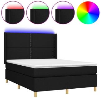 Boxspringbett mit Matratze & LED Schwarz 140x190 cm Stoff (Farbe: Schwarz)