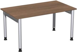 Schreibtisch '4 Fuß Pro' höhenverstellbar, 140x80cm, Nussbaum / Silber