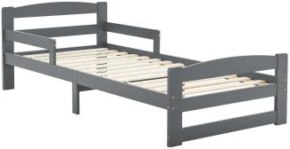 Juskys Jugendbett Arona 90x200 cm mit Lattenrost - Bettgestell aus Massivholz in Grau - Einzelbett mit Rausfallschutz - Stauraum unter dem Bett