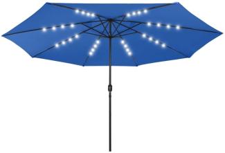 Sonnenschirm mit LED-Leuchten und Metallmast 400 cm Azurblau