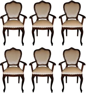 Casa Padrino Luxus Barock Esszimmer Set Creme / Braun 60 x 47 x H. 99 cm - 6 handgefertigte Esszimmerstühle mit Armlehnen - Barock Esszimmermöbel