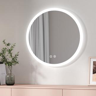 EMKE Badspiegel mit Beleuchtung Rund Badezimmerspiegel ф80cm, 3 Lichtfarbe, Touch-Schalter, Beschlagfrei, Speicherfunktion