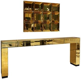 Casa Padrino Luxus Designer Möbel Set Gold - 1 verspiegelter Konsolentisch mit 4 Schubladen & 1 Wandspiegel - Hotel Möbel - Luxus Qualität - Made in Italy